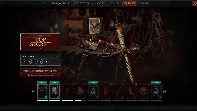 A screenshot shows the Battle Pass menu.